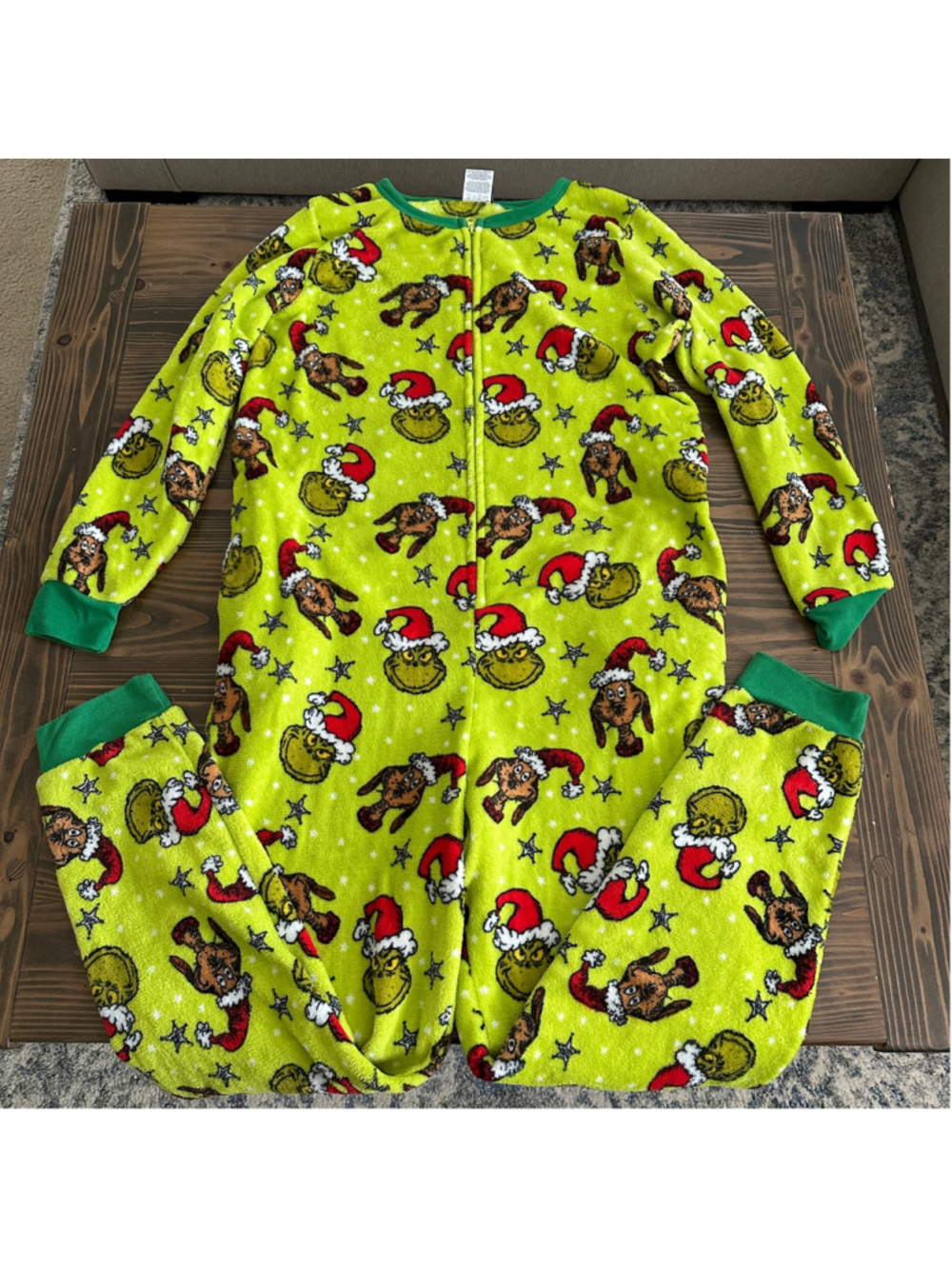 Grinch Pajama Onesie Adult XL Green Fleece Merry Grinchmas One Piece Zip Pajamas